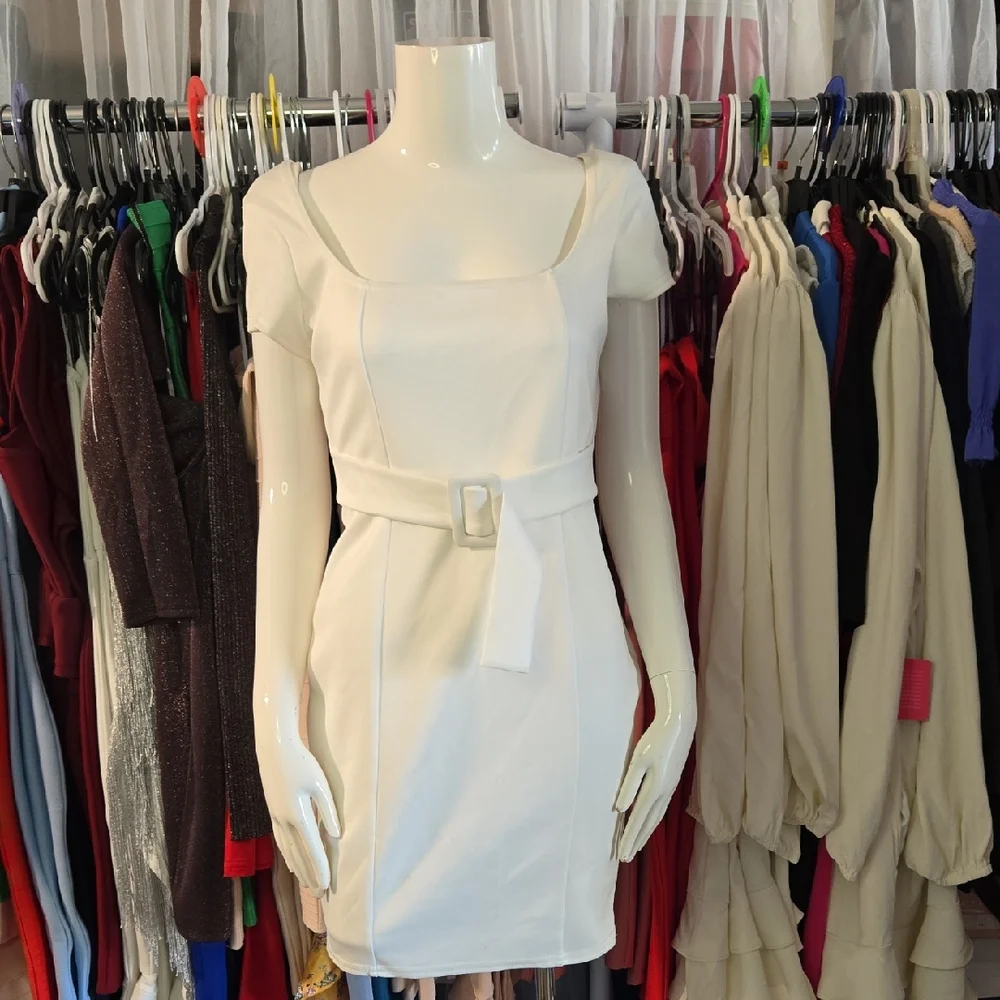 ASOS White Mini Dress with Belt - Picture 3 of 7